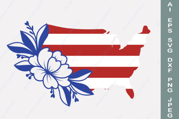 Floral American Flag SVG: 4th of July