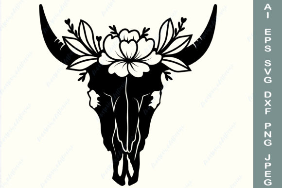 Floral Cow Skull SVG: Bold, Balanced, Ready for Stitching