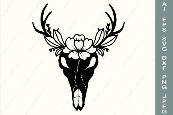 Floral Deer Skull SVG: Flowers Antler