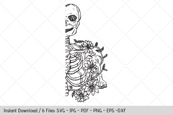 Floral Half Skeleton SVG