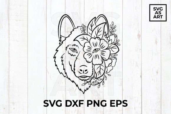 Floral Wolf Head SVG Cut File