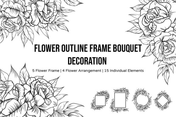 Flower Outline Frame Bouquet Decoration