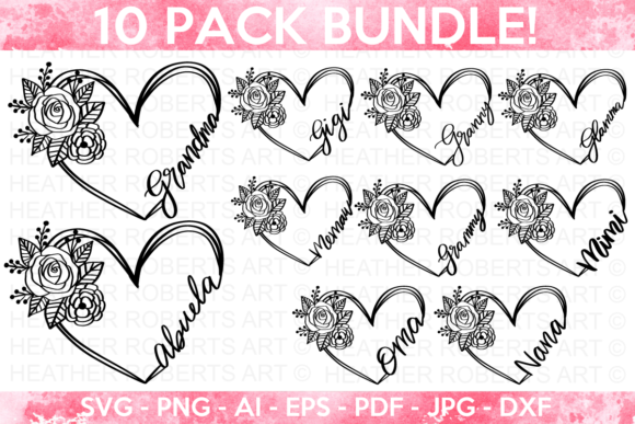 Grandma Floral Heart Frame SVG Bundle