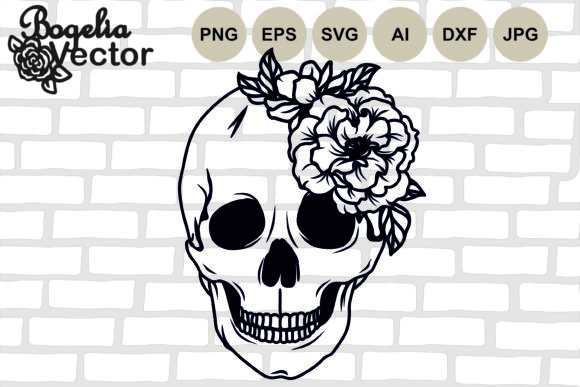 Halloween Skull with Flowers