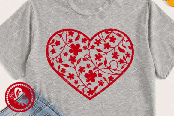 Heart Floral Print Red SVG Decorations