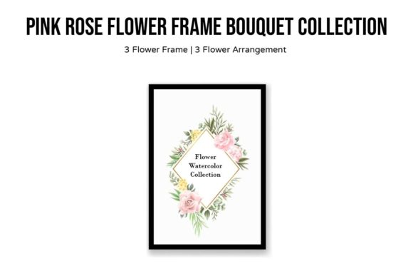 Pink Rose Flower Frame Bouquet Decor Set