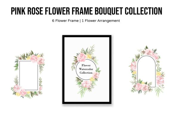 Pink Rose Flower Frame Bouquet Set