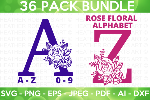 Rose Floral Alphabet Number SVG Bundle