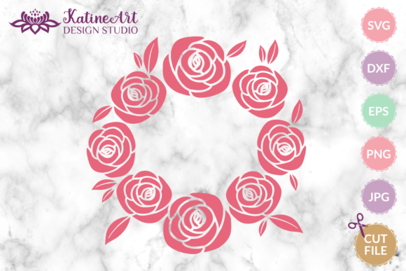 Rose, Floral Wreath Silhouette Frame