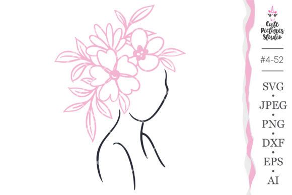 Woman Portrait in a Flower Crown SVG PNG